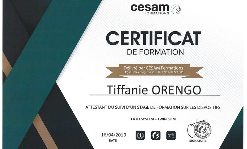 Certificat Cryo et TwinSlim