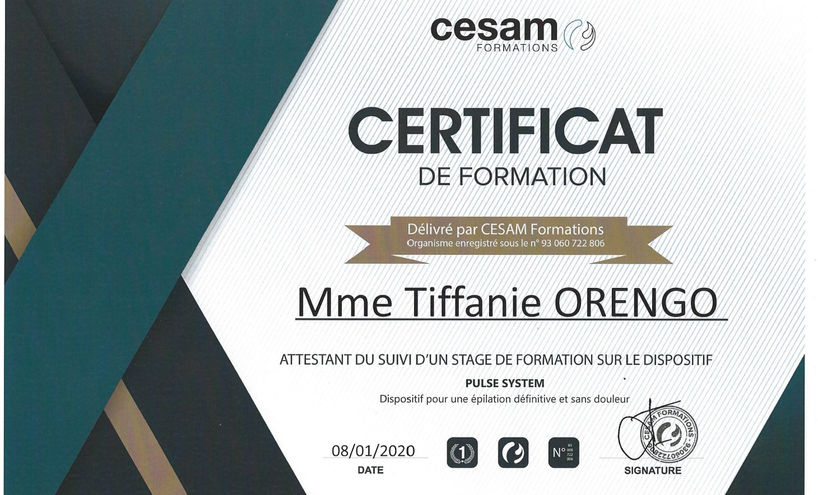 Certificat Pulse System Epilation Laser Diode