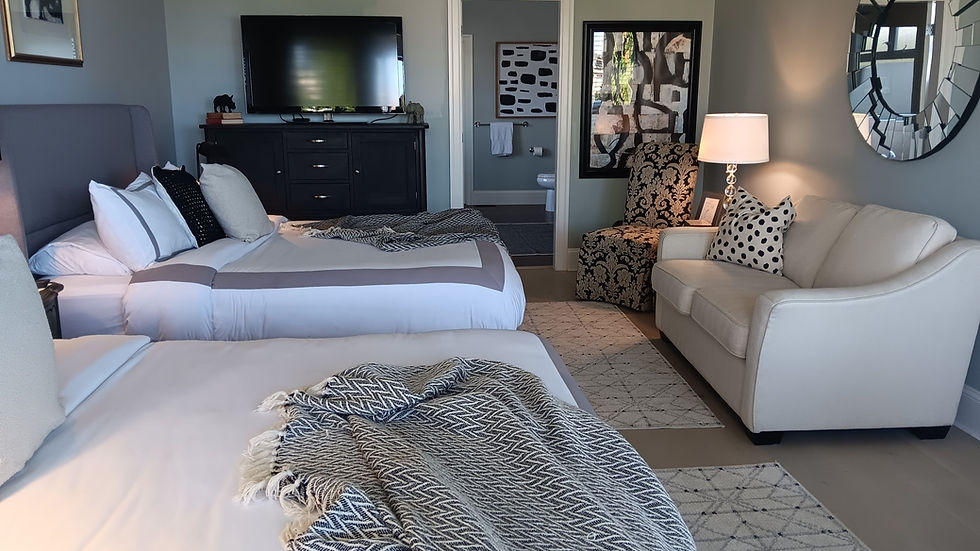Eye-level view of cozy bedroom with rustic decor in a bed and breakfast