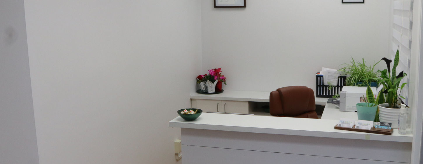 Reception area at Ease & Insight Wellness, Langford, BC.