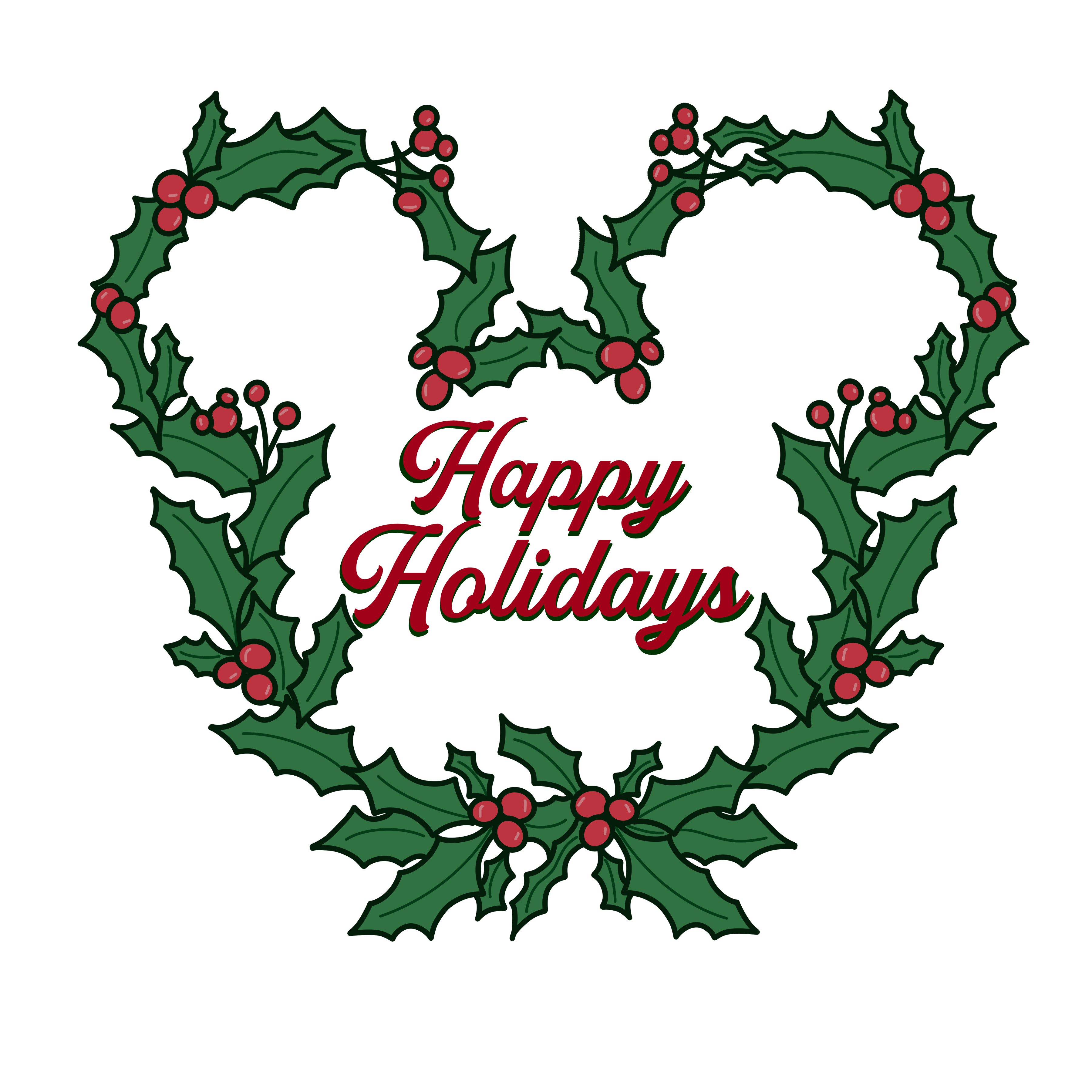 Magical Christmas Ears Wreath with Holly and Happy Holidays SVG and PNG