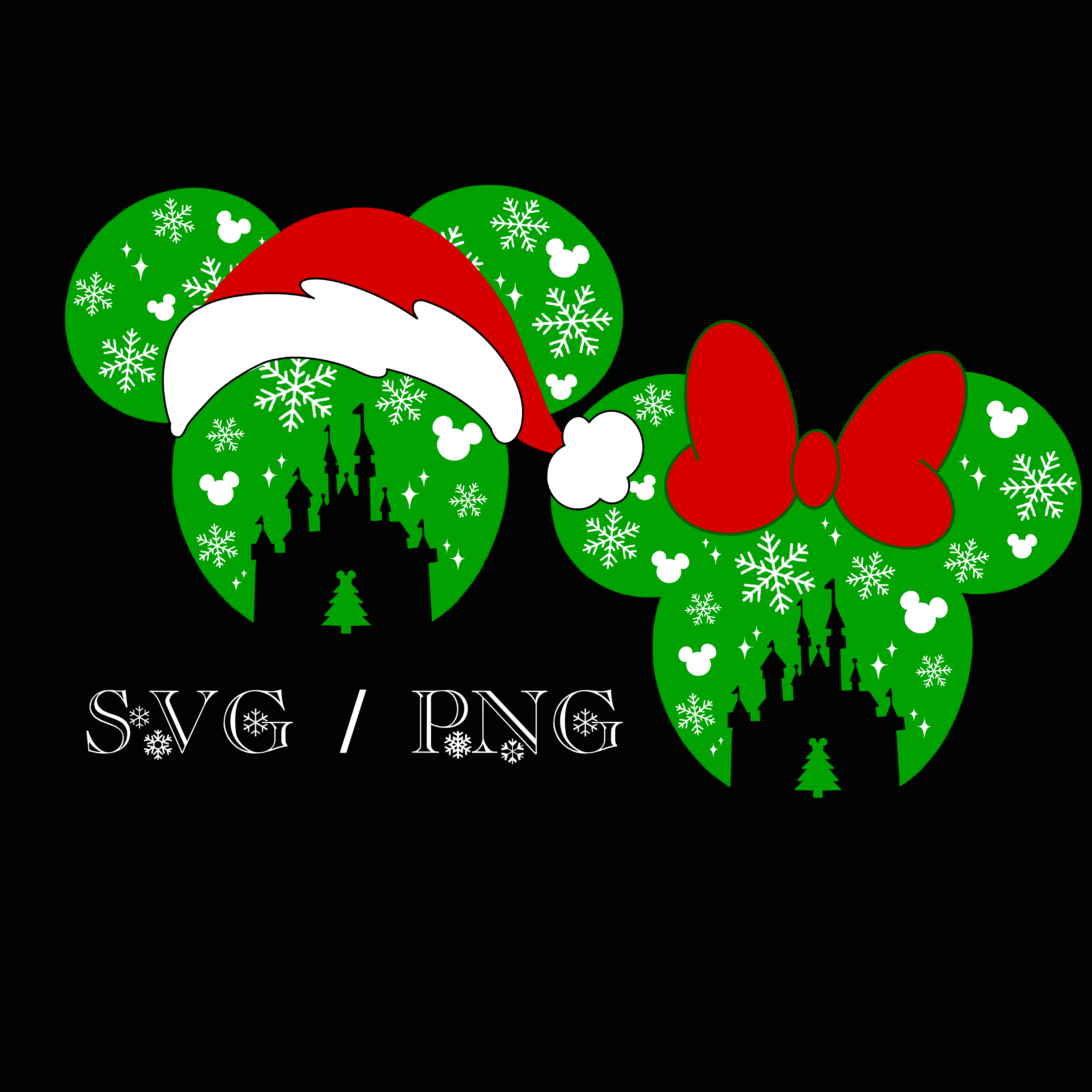 Magical Christmas - Ears with Castle Cutout - Santa Hat or Bow - SVG and PNG