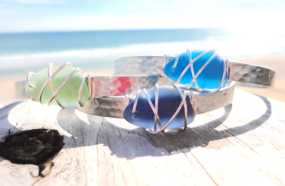 Thumbnail: Wire Wrapped  Sea Glass Cuff Bracelet