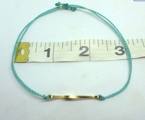 Thumbnail: Gold Wave Charm Adjustable Bracelet--Aqua Thread