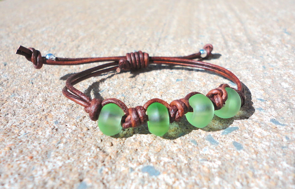 Thumbnail: Chunky Leather Sea Glass Bead Woven Bracelets