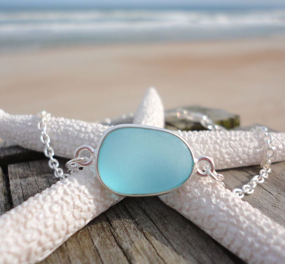 Thumbnail: Sky Blue Sea Glass Bracelet--Adjustable Sterling Silver Beach Glass Bracelet--Se