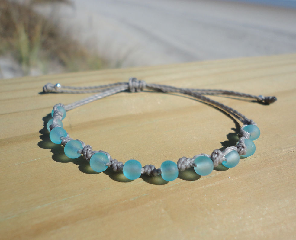 Thumbnail: Petite Sea Glass Bead Woven Bracelet-Gray Waterproof thread with You Bead Choice