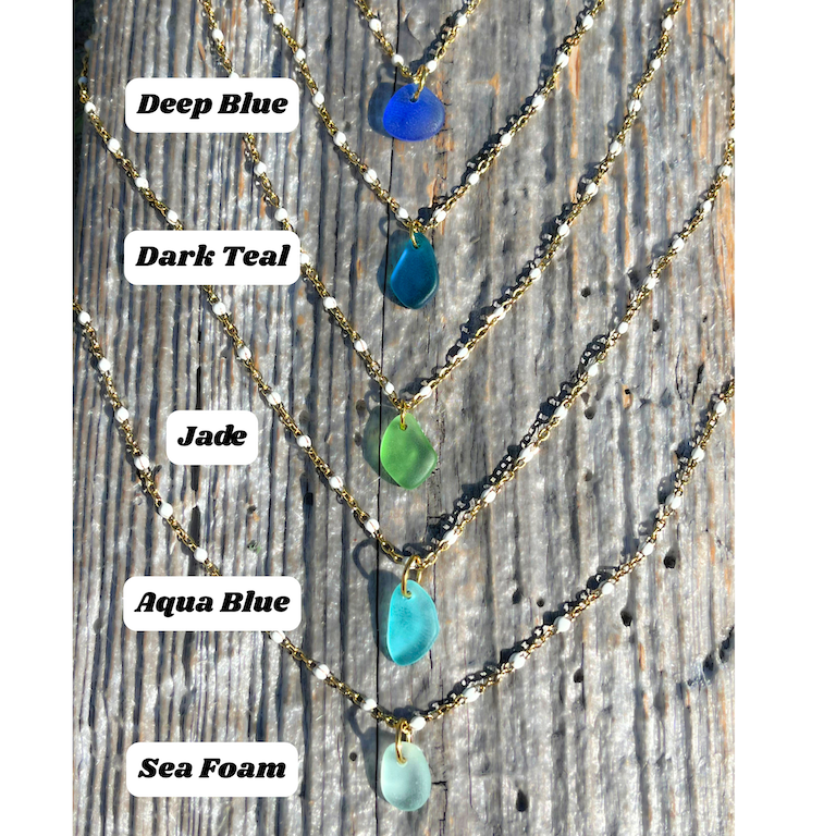 Thumbnail: Personalized Dainty Sea Glass Necklace, Waterproof