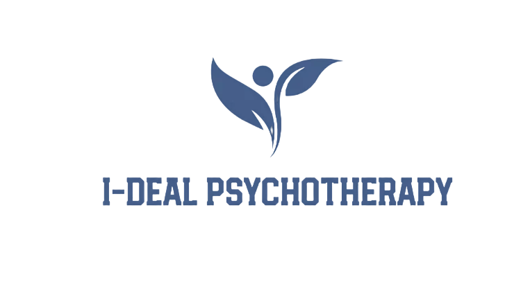 Digital graphic logo for a psychotherapy service featuring a stylized human figure with leaves. The design symbolizes growth, healing, and mental well-being.