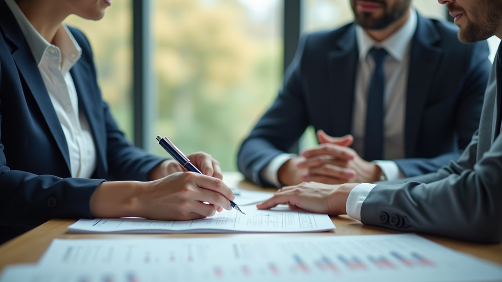Eye-level view of a business meeting with a consultant and a client discussing plans