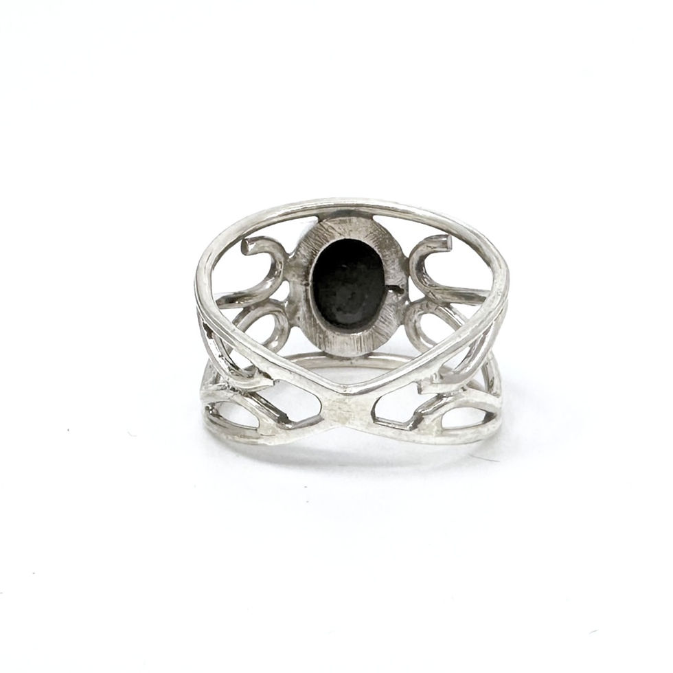 Thumbnail: Shungite Ring Set In Sterling Silver Pattern Band