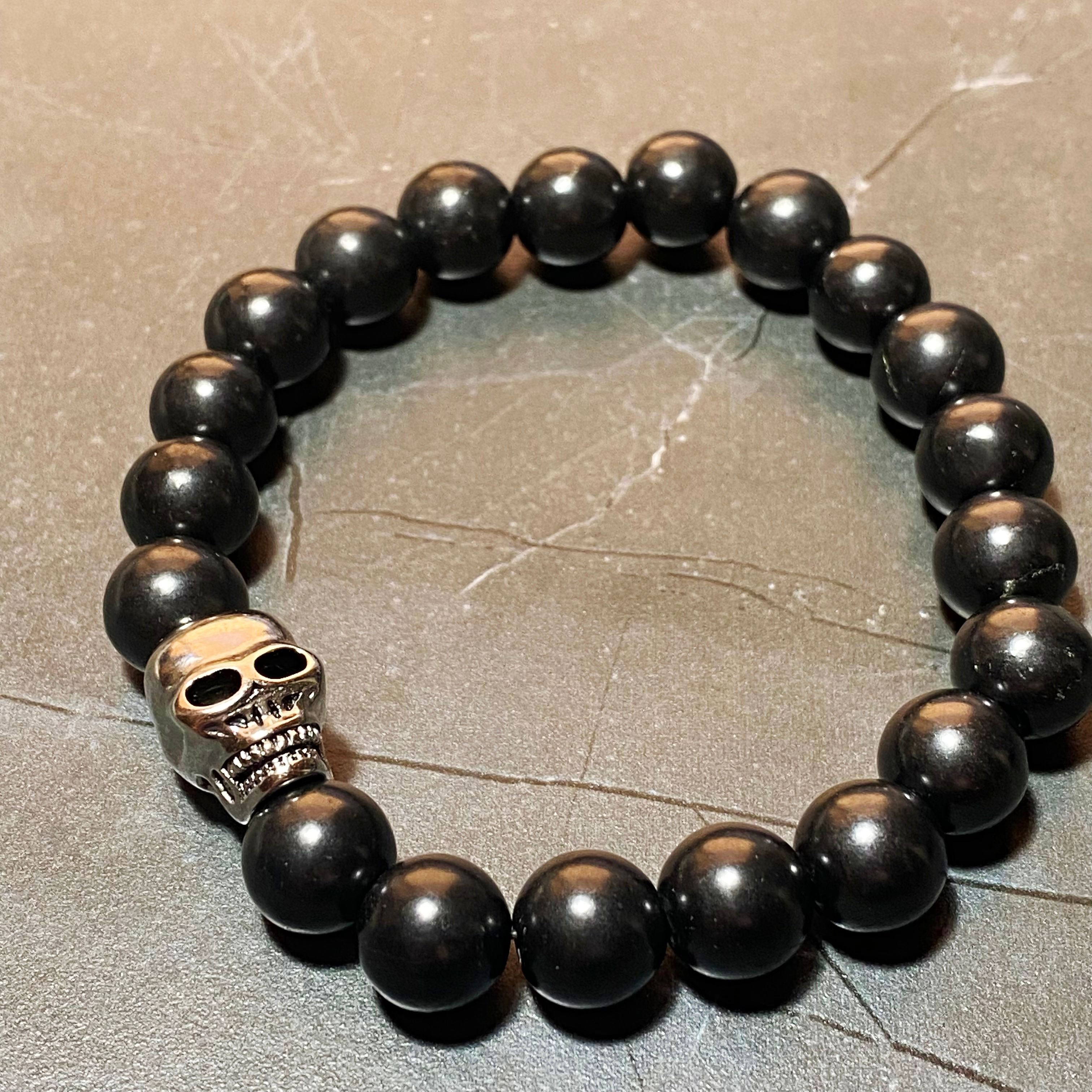 Shungite And Sterling Silver Bead "Skull - Winter" Bracelet