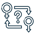 Male and female symbols with question mark, representing sex and relationship issues