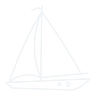 Minimalist sailboat icon with two sails and a small flag.