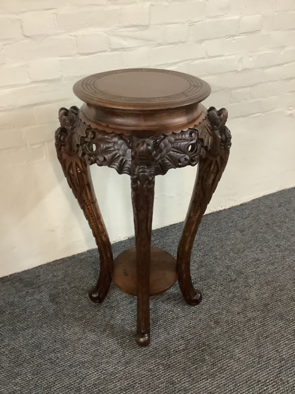 Thumbnail: A Late 19th Century Chinese Carved Rosewood Jardiniere Plant Stand.