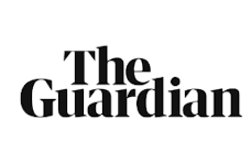 The Guardian logo, black and white text on a solid black background.
