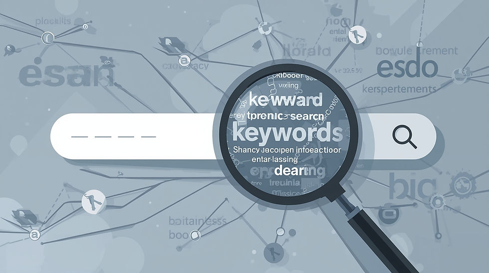 A magnifying glass over a search bar