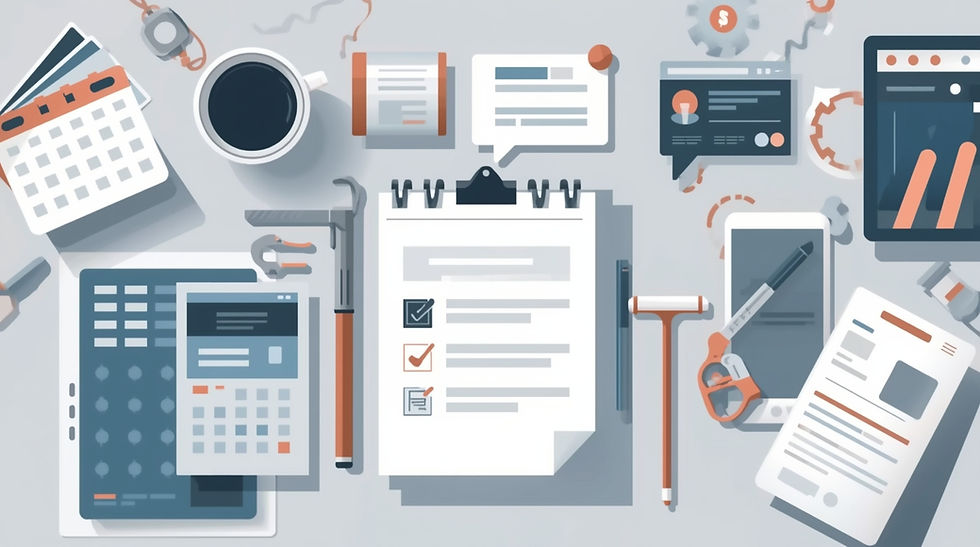 A digital workbench with the tools laid out neatly