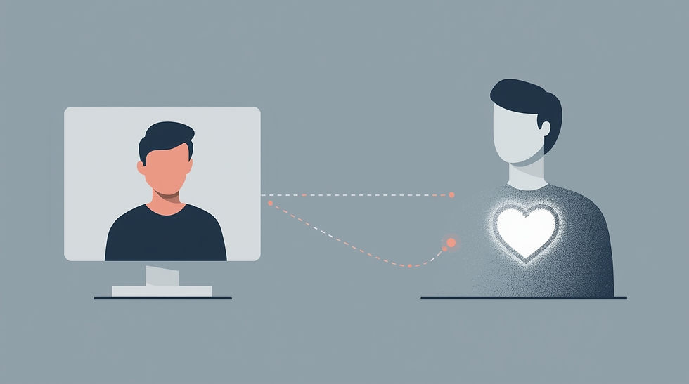 a person on a screen with a heart icon forming in the chest