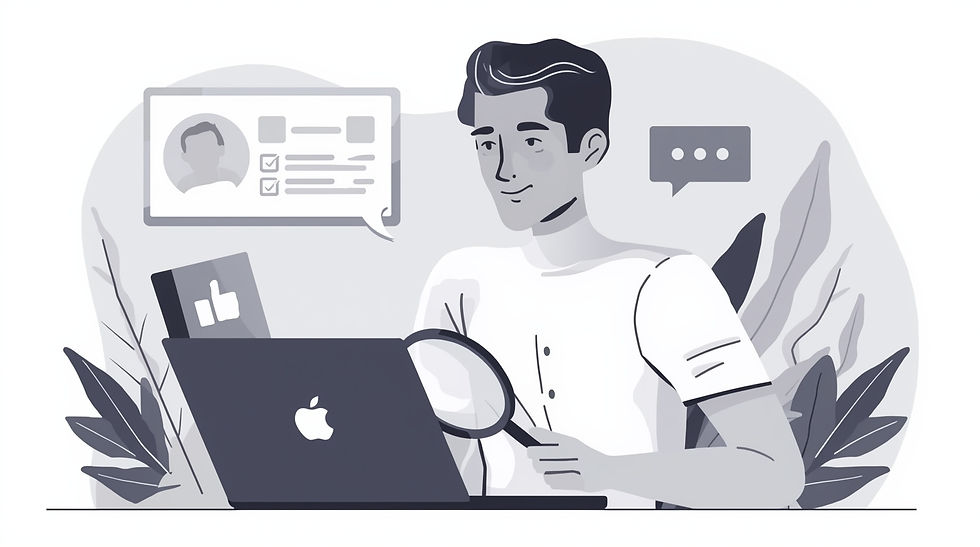 A person looking at their blog on a laptop