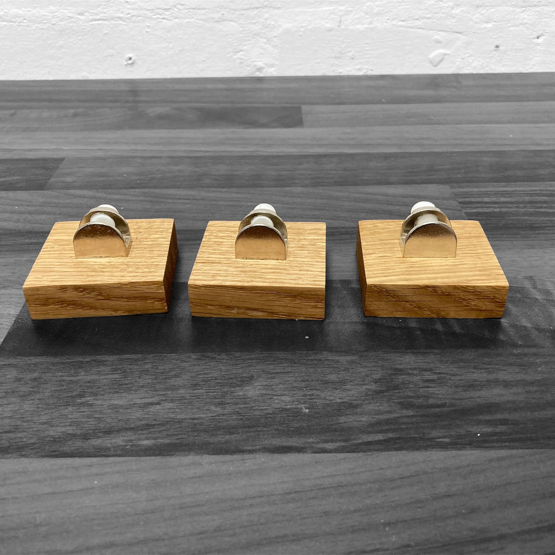 Small Glass display stands made from Oak with Clamp walnut yew