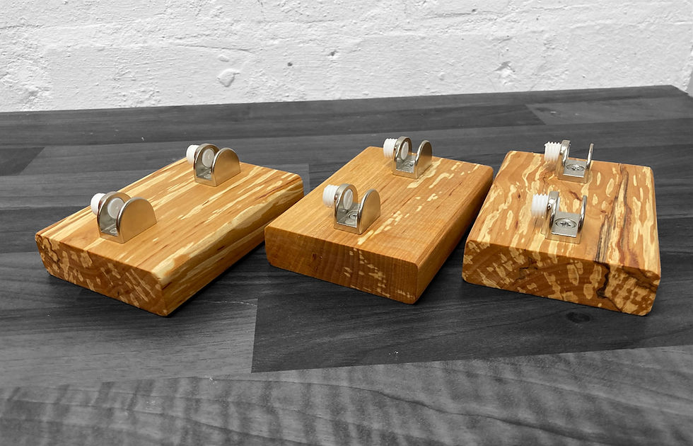 Thumbnail: Clamp stands made from Spalted Alder for displaying glass art