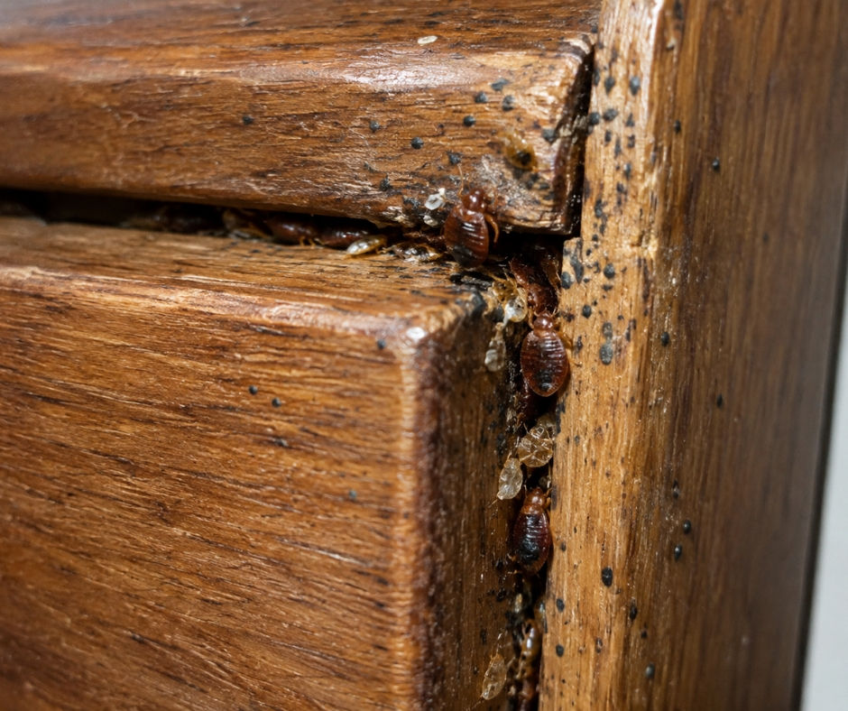 Bed bugs hiding in wooden furniture