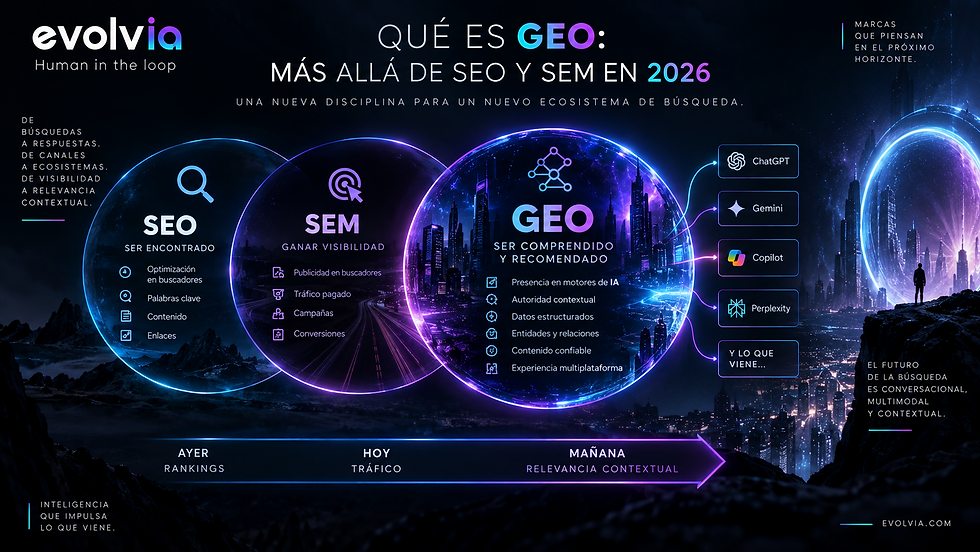 Qué es GEO: más allá de SEO y SEM en 2026