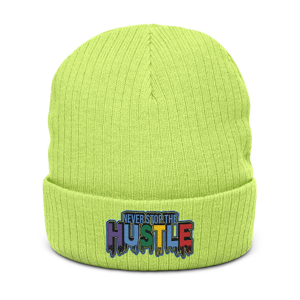 Thumbnail: Beanie Hat Ribbed Never Stop Embroidered Zaedons
