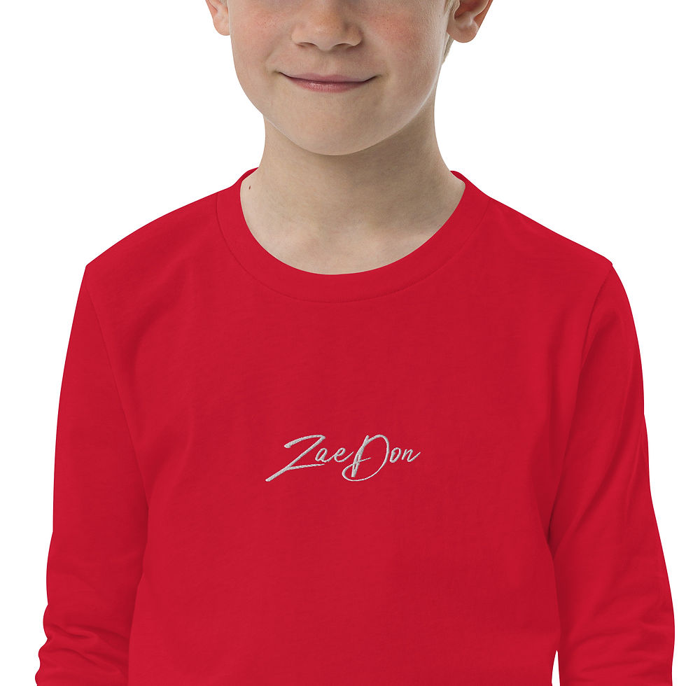 Thumbnail: Kids long sleeve T-shirt white Zaedon signature logo embroidered streetwear tee