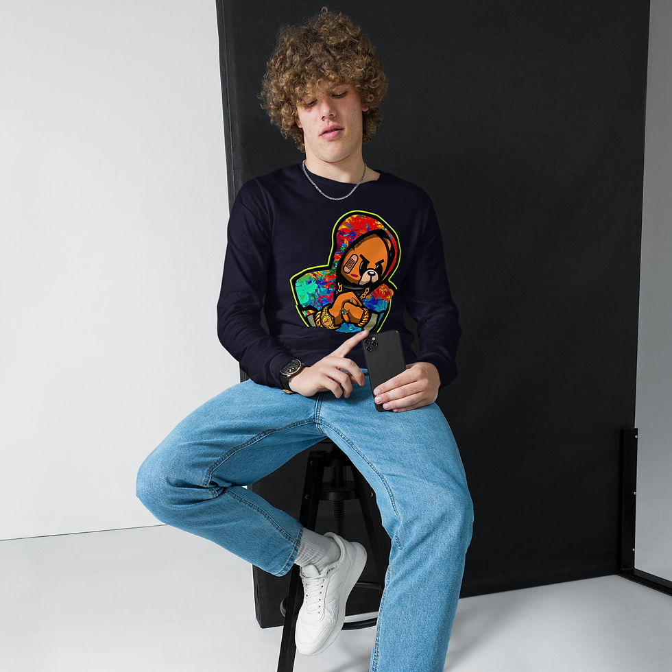 Thumbnail: Zaedons Mens Long Sleeve Hustle Bear Print