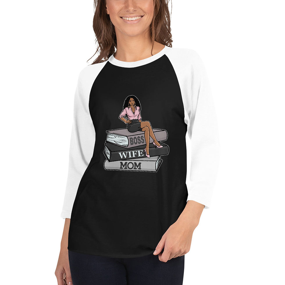 Zaedons Womens 3 Quarter Sleeve T Shirt Boss Wife Mom Print