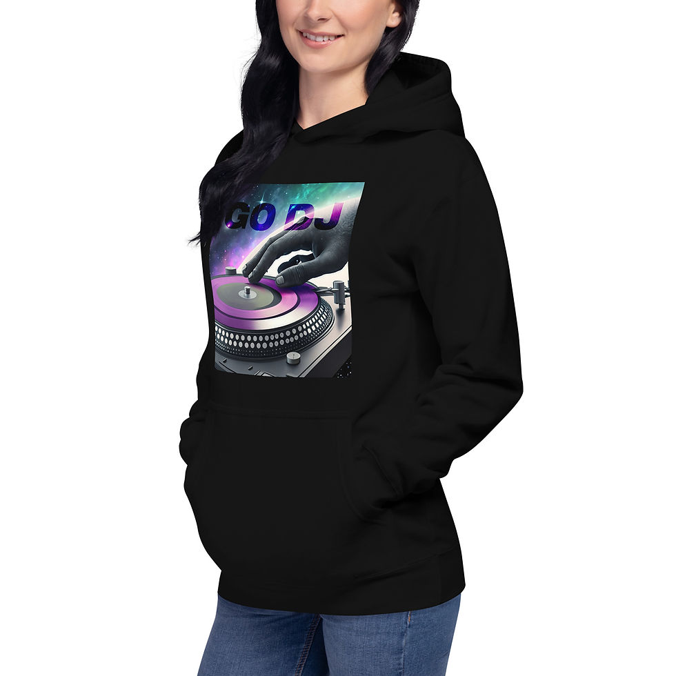 Thumbnail: Zaedons Womens Hoodie Crop Go DJ Print
