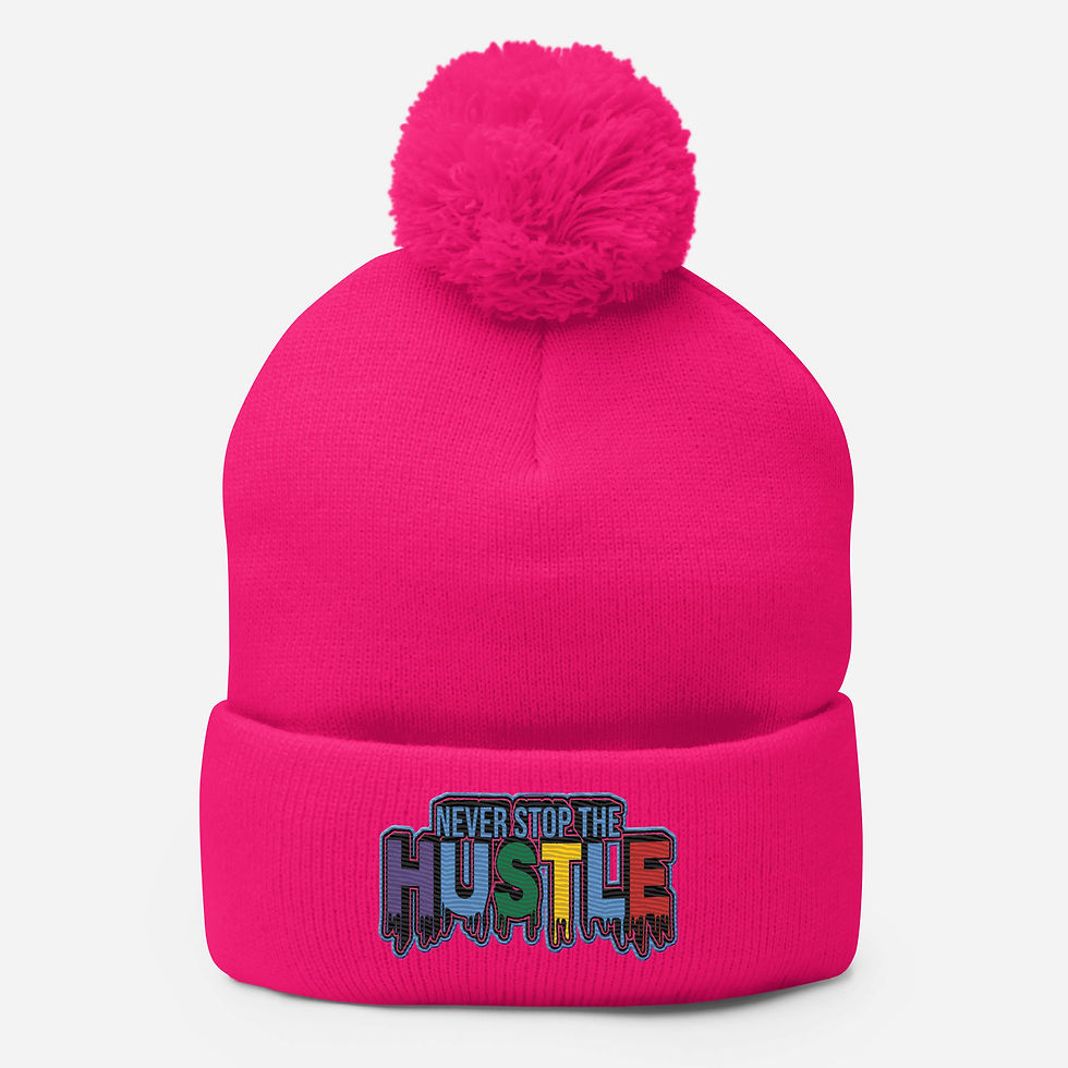 Thumbnail: Beanie Hat Pom Pom Never Stop Embroidered Zaedons