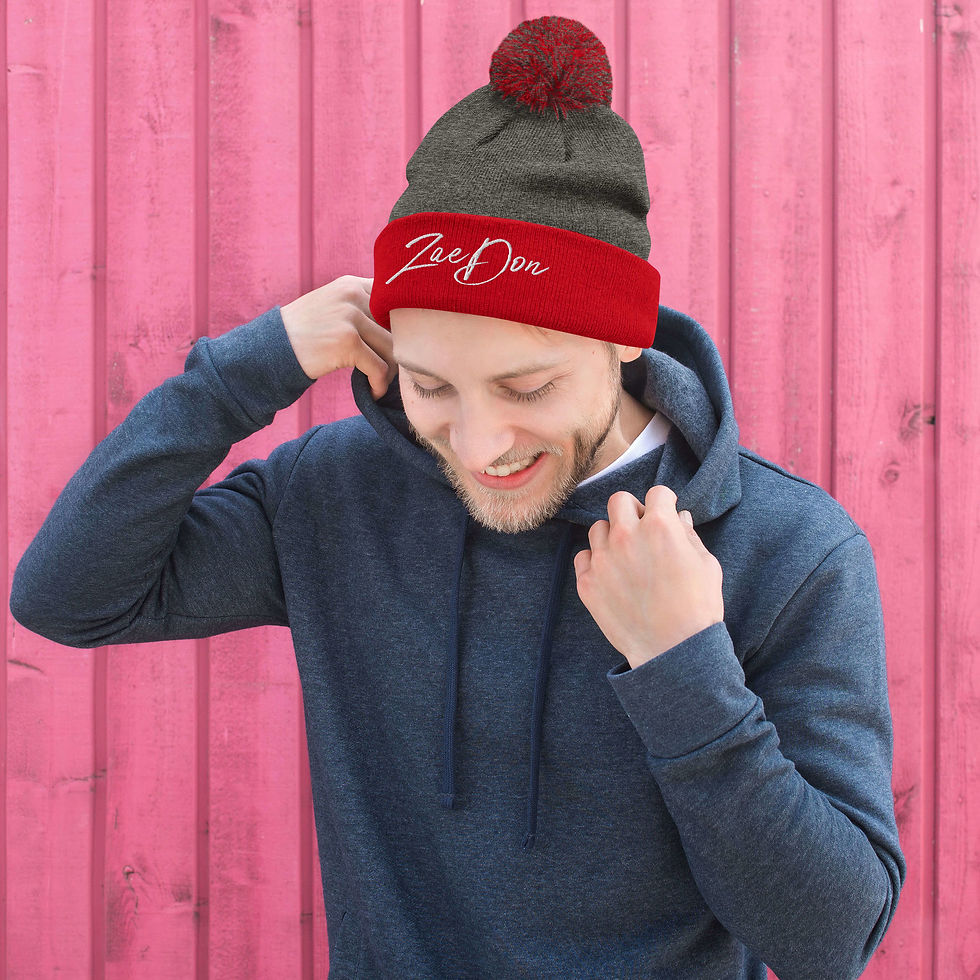 Thumbnail: Beanie hat pom pom White ZaeDon embroidered logo streetwear