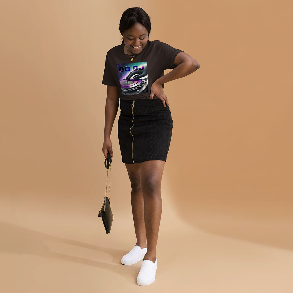Thumbnail: Zaedons Womens T Shirt Dark Tones Go DJ Print