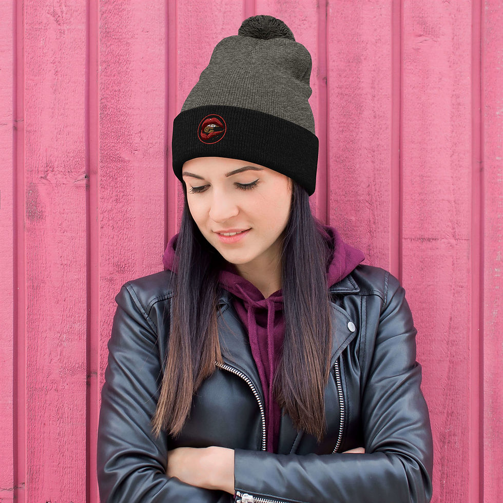 Thumbnail: Beanie hat pom pom Hot Lips embroidered ZaeDon