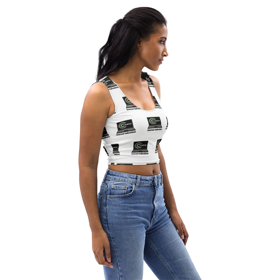 Thumbnail: Crop Top White Womens BLK Creative Immortalization Repeat Logo