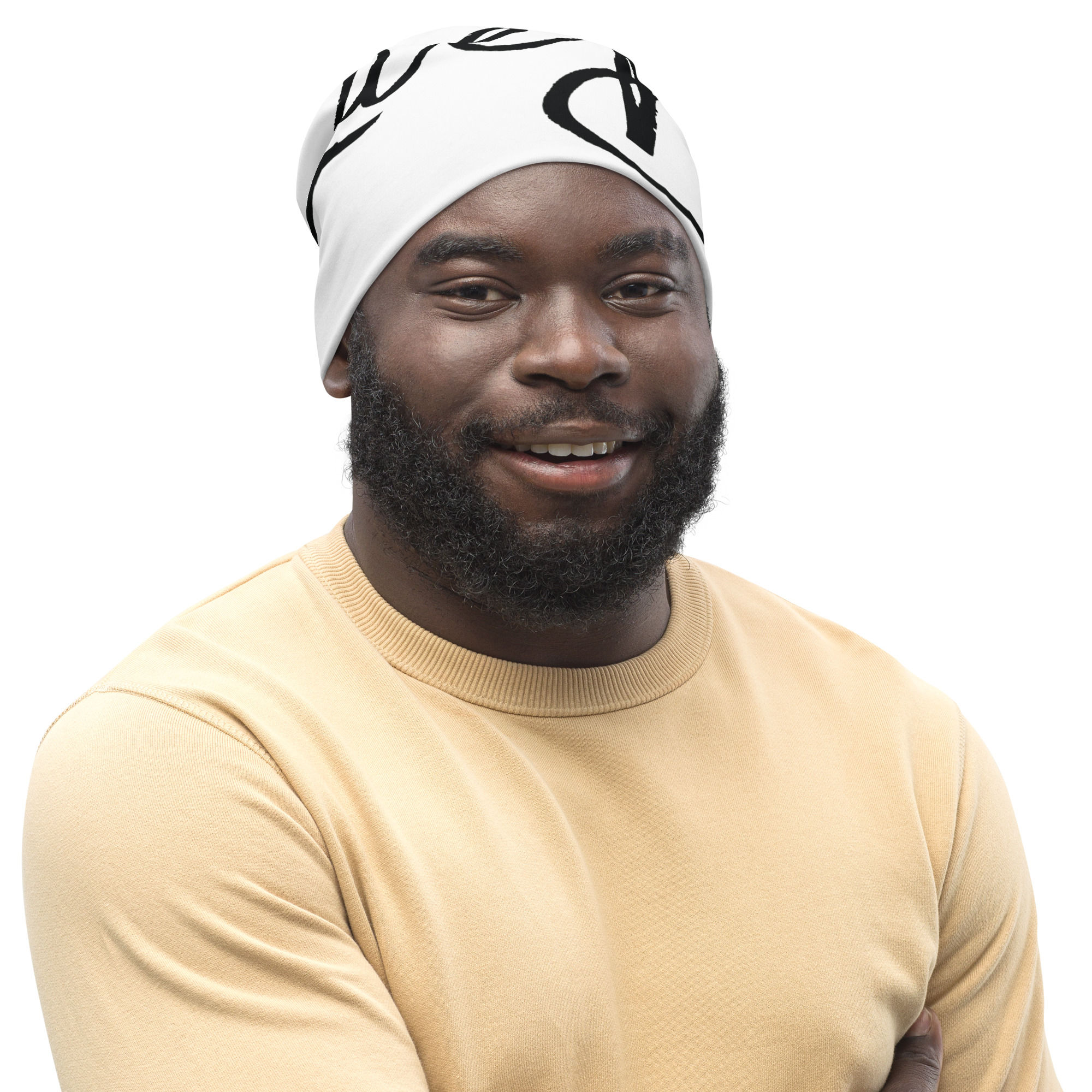 Beanie White Fitted BLK ZaeDon Large Logo
