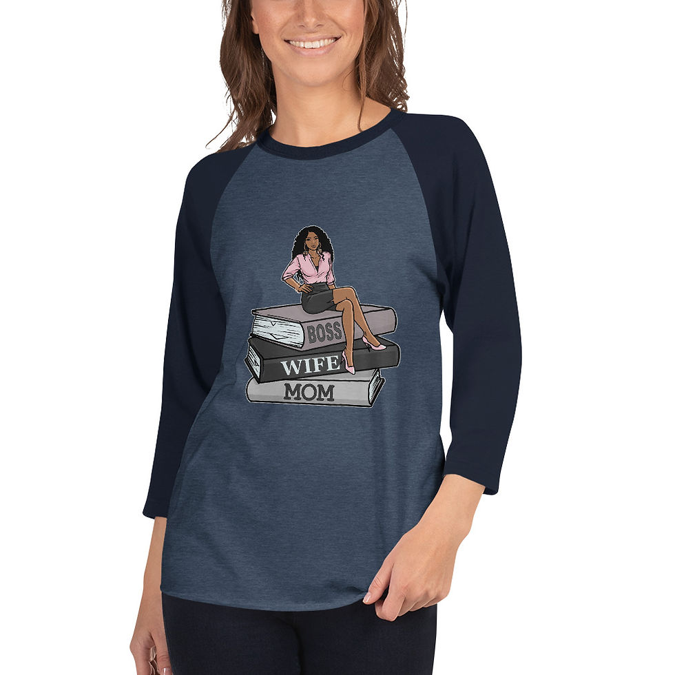 Thumbnail: Zaedons Womens 3 Quarter Sleeve T Shirt Boss Wife Mom Print