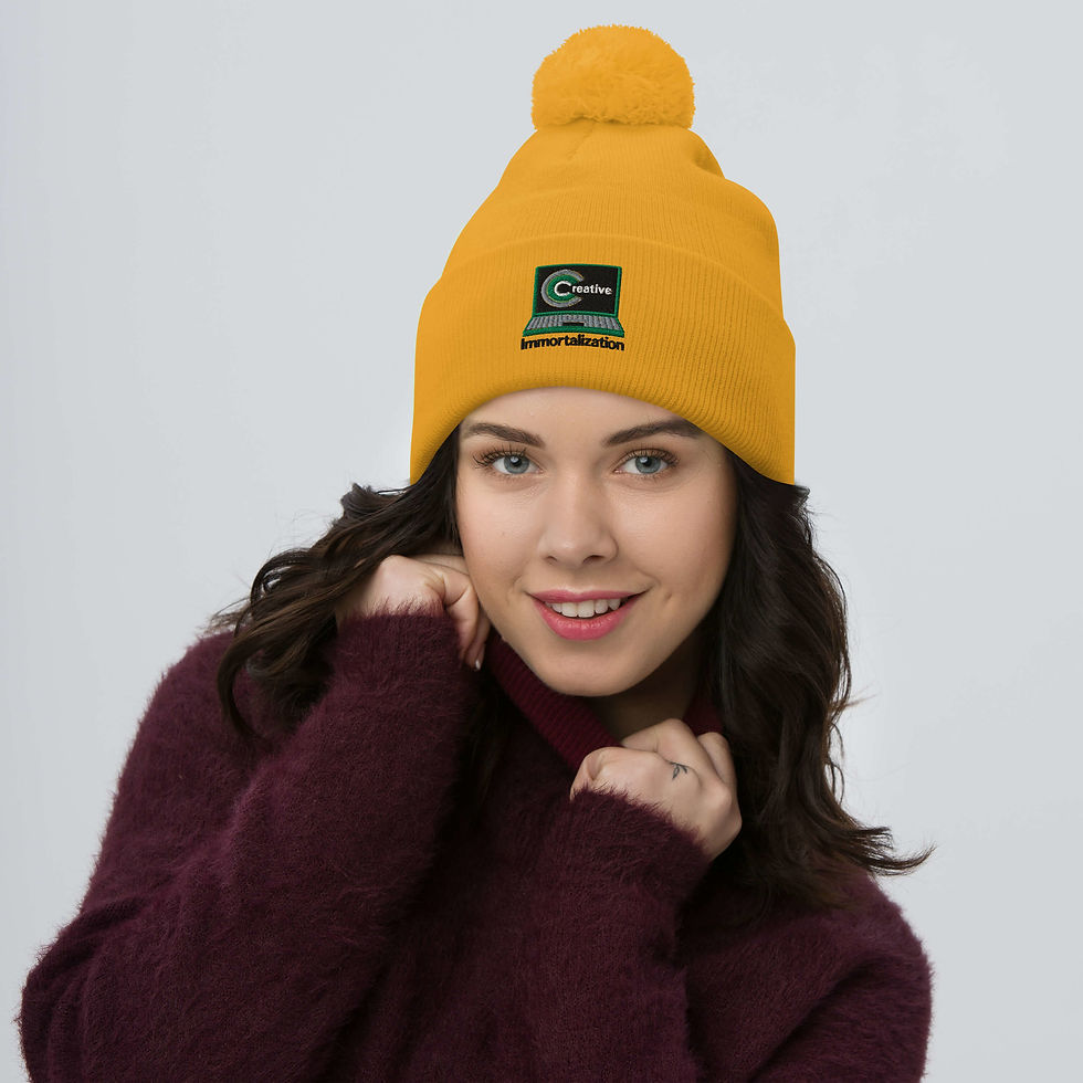 Thumbnail: Pom-Pom Beanie BLK Creative Immortalization Embroidered Logo