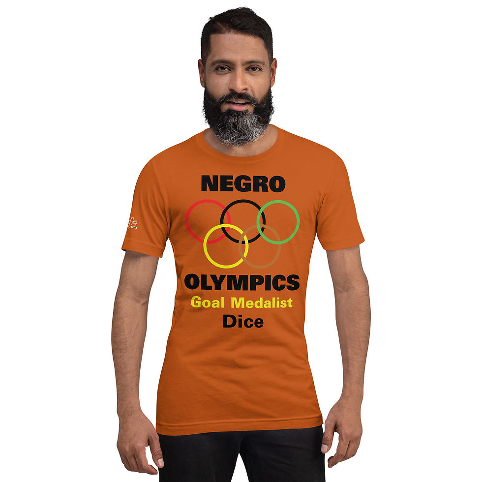 Thumbnail: Zaedons Mens T Shirt Bright Tones Negro Olympics Dice Gold Print