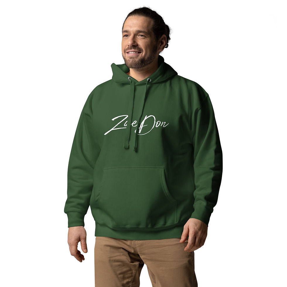 Thumbnail: Zaedons Mens Hoodie Fleece White ZaeDon Signature Print