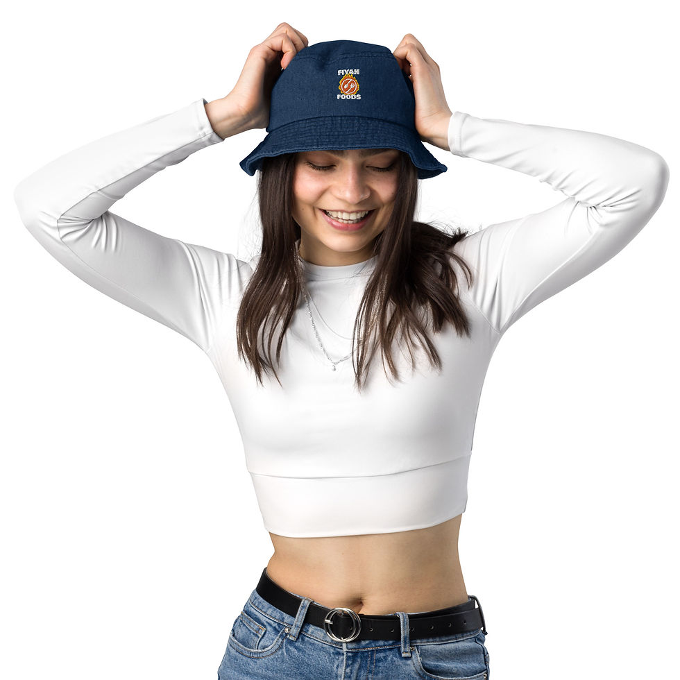 Thumbnail: Bucket Hat Denim Dark Tones WHT Fiyah Foods Embroidered