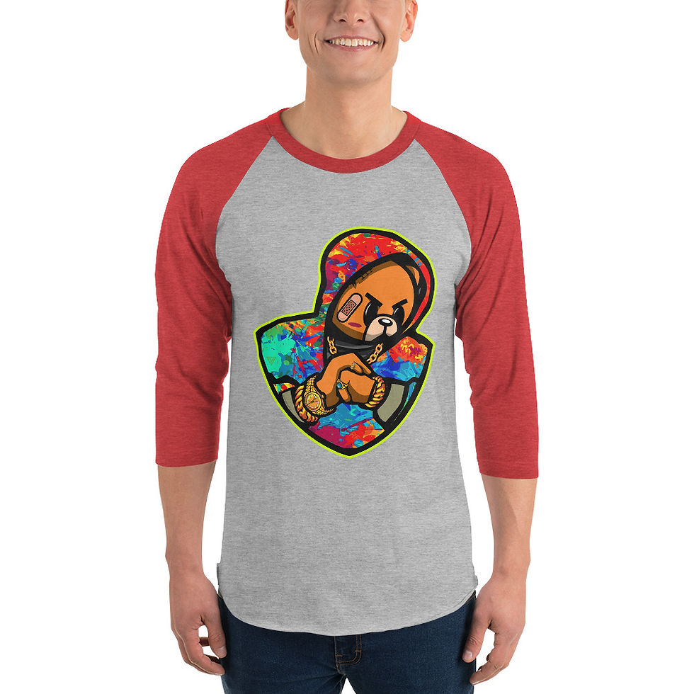 Thumbnail: Zaedons Mens 3 Quarter Sleeve T Shirt Hustle Bear Print