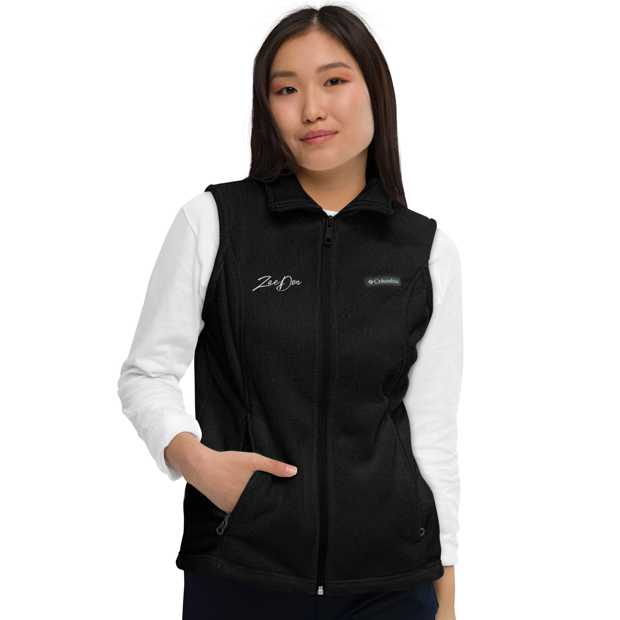 Zaedons Womens Vest Black Columbia Fleece ZaeDon Embroidered