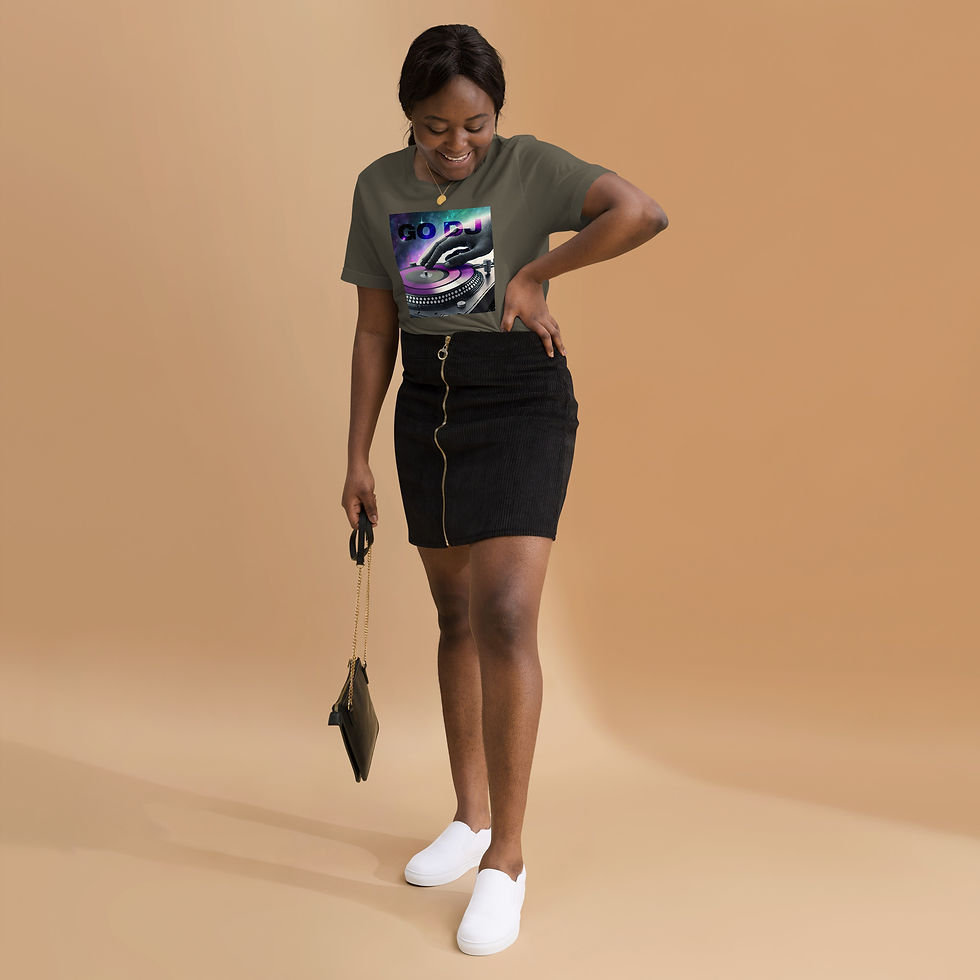 Thumbnail: Zaedons Womens T Shirt Dark Tones Go DJ Print