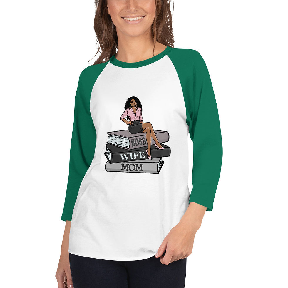 Thumbnail: Zaedons Womens 3 Quarter Sleeve T Shirt Boss Wife Mom Print