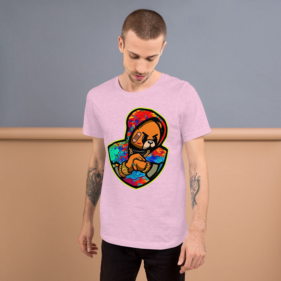 Mens T Shirt Light Tones Hustle Bear Print Zaedons Streetwear