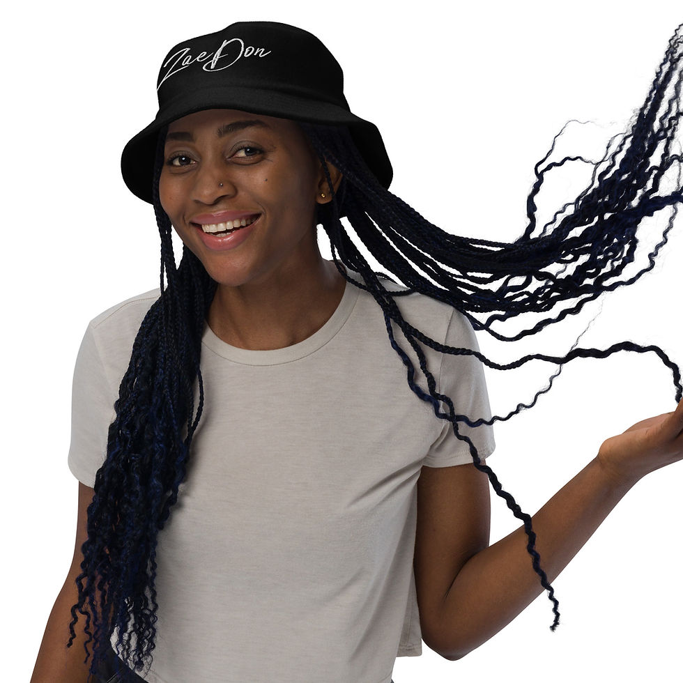 White terry cloth bucket hat with ZaeDon embroidery